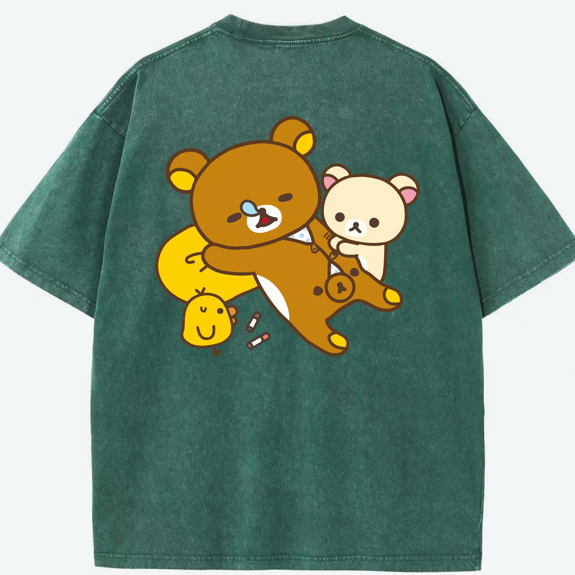 （画像用） リラックマ リラックマ キイロイトリ Rilakkuma Korilakkuma Kiiroitori 綿100% ヴィンテージ風 半袖Tシャツ（背面プリント）